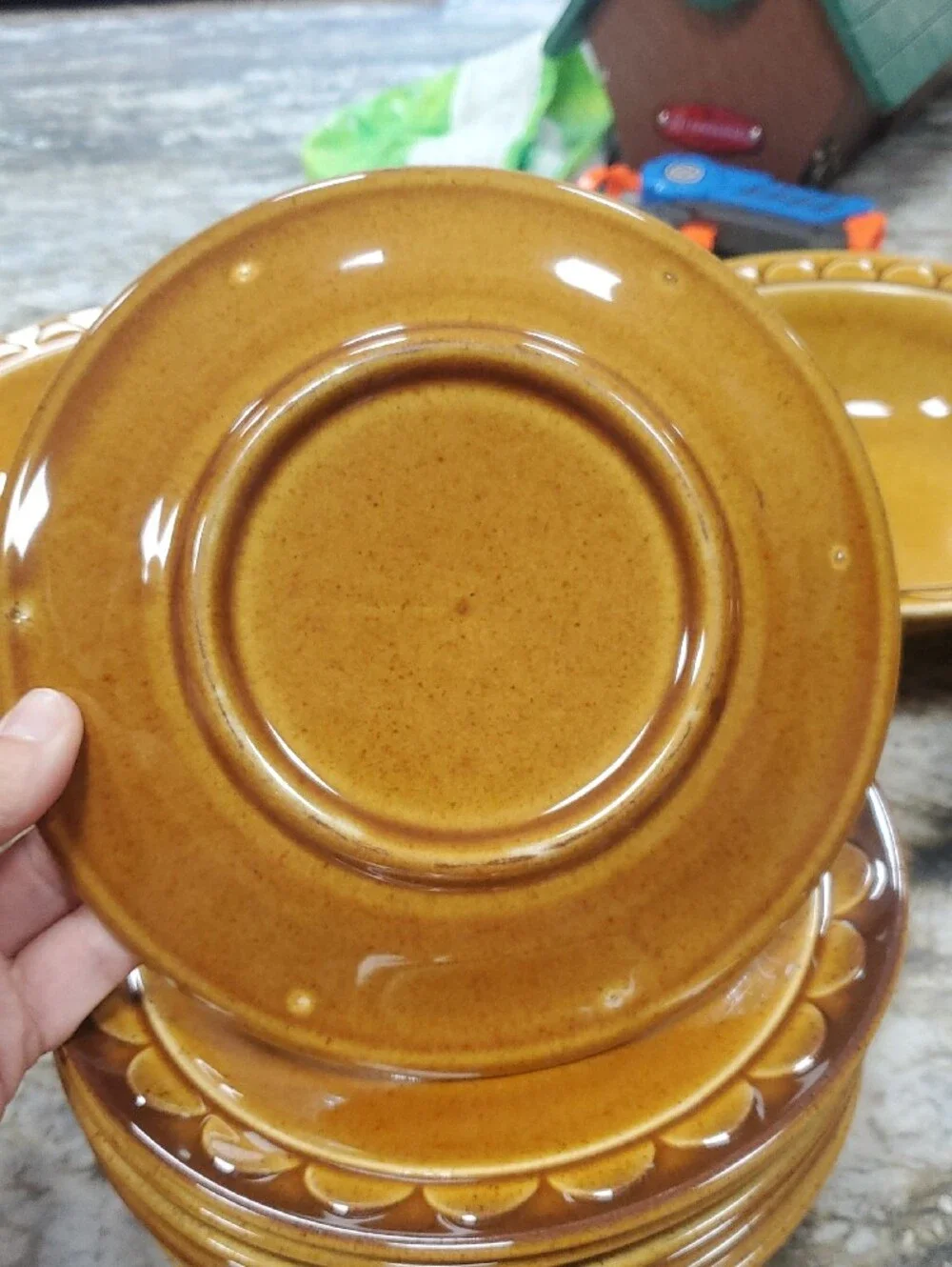 Homer Laughlin Harvest Gold Floral Stoneware Bread Plates, Set of 3 + 1 Greneda